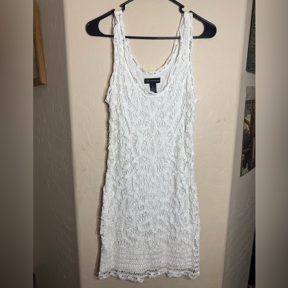 INC International Concepts White Lace Sleeveless Dress Size 10 Boho Bridal